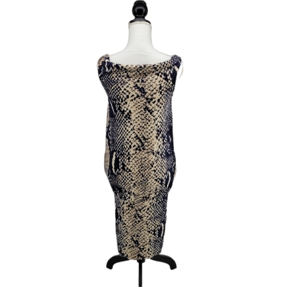Diane von Furstenberg 100% Silk Blue and Tan Snakeskin Dress Size 2 - Picture 4 of 13